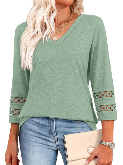 👚2025 Nove ženske majice s 3/4 rokavi, trendovske majice z V-izrezom
