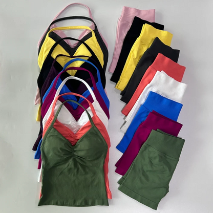 🧘♀️Športni komplet z nabranim topom brez rokavov in visoko elastičnimi fitnes hlačami za jogo, ki dvignejo zadnjico