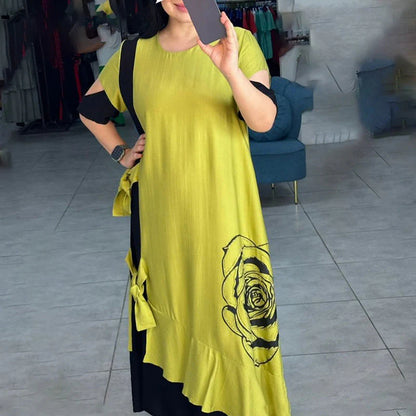 Obleka z naborki v barvnih blokih