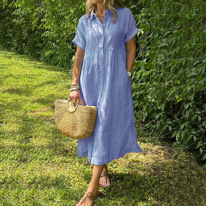 Črtasta kratka majica z rokavi za ženske, nov poletni casual stil