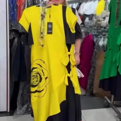 Obleka z naborki v barvnih blokih