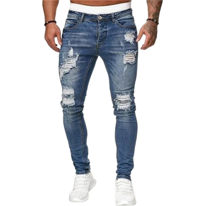 🔥🎁Novo 50% POPUST🔥Elegantne moške oprijete kavbojke z obrabljenim učinkom