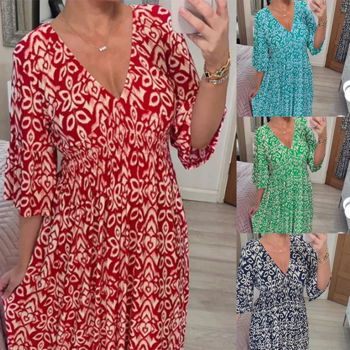 ✨Nova cvetlična obleka z V-izrezom za prosti čas