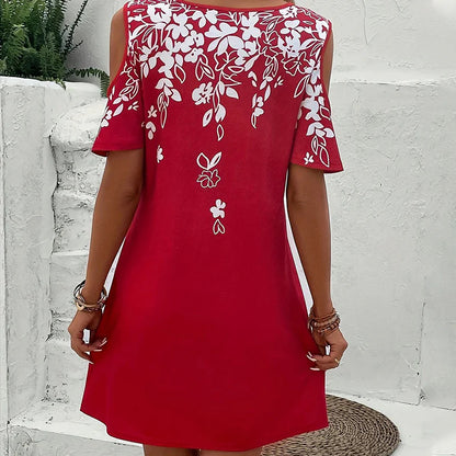 ??【S-2XL】Midi obleka s cvetličnim potiskom in izrezanimi rokavi