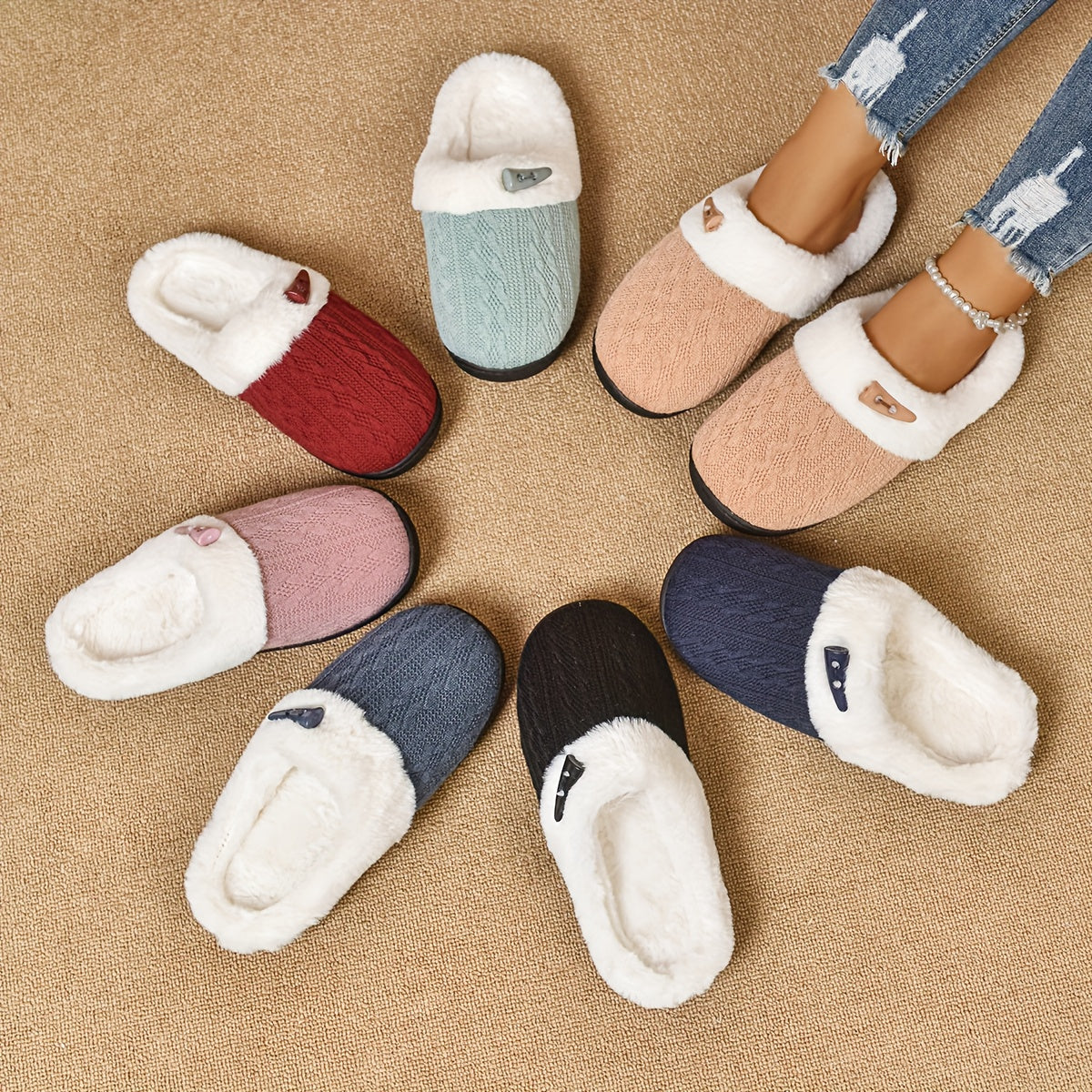 【🧦 Naj vam toplina in udobje v zaprtih prostorih ves dan pridejo prav!】Plišasti copati za notranje prostore s flis podlogo za toploto