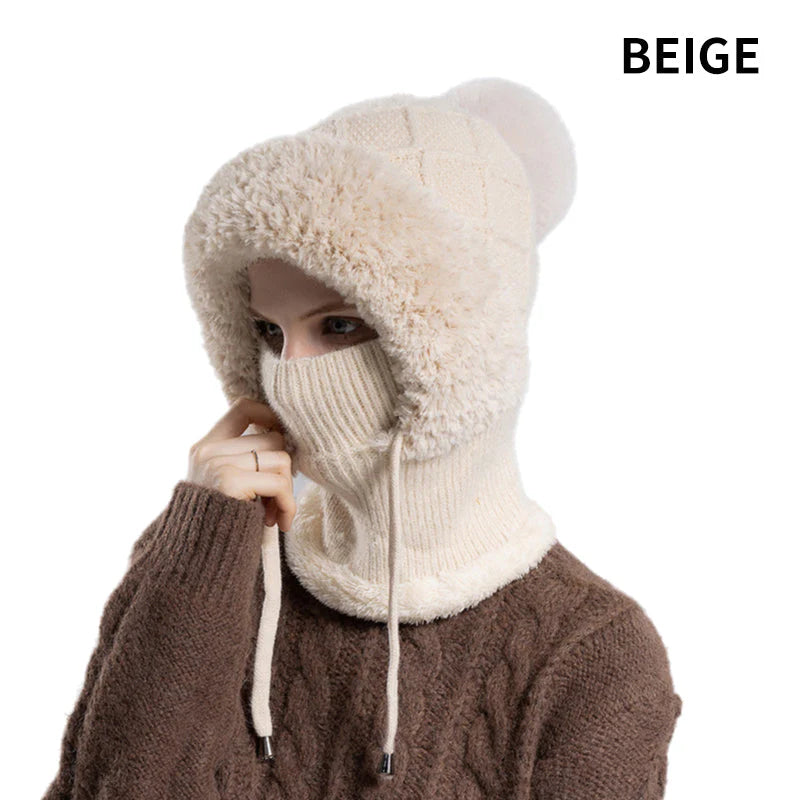 【❄️ Idealno za smučanje, potovanja ali vsakodnevno nošenje!】elegantna, debela pletena zimska kapa s toplim pokrivalom za obraz in šalom