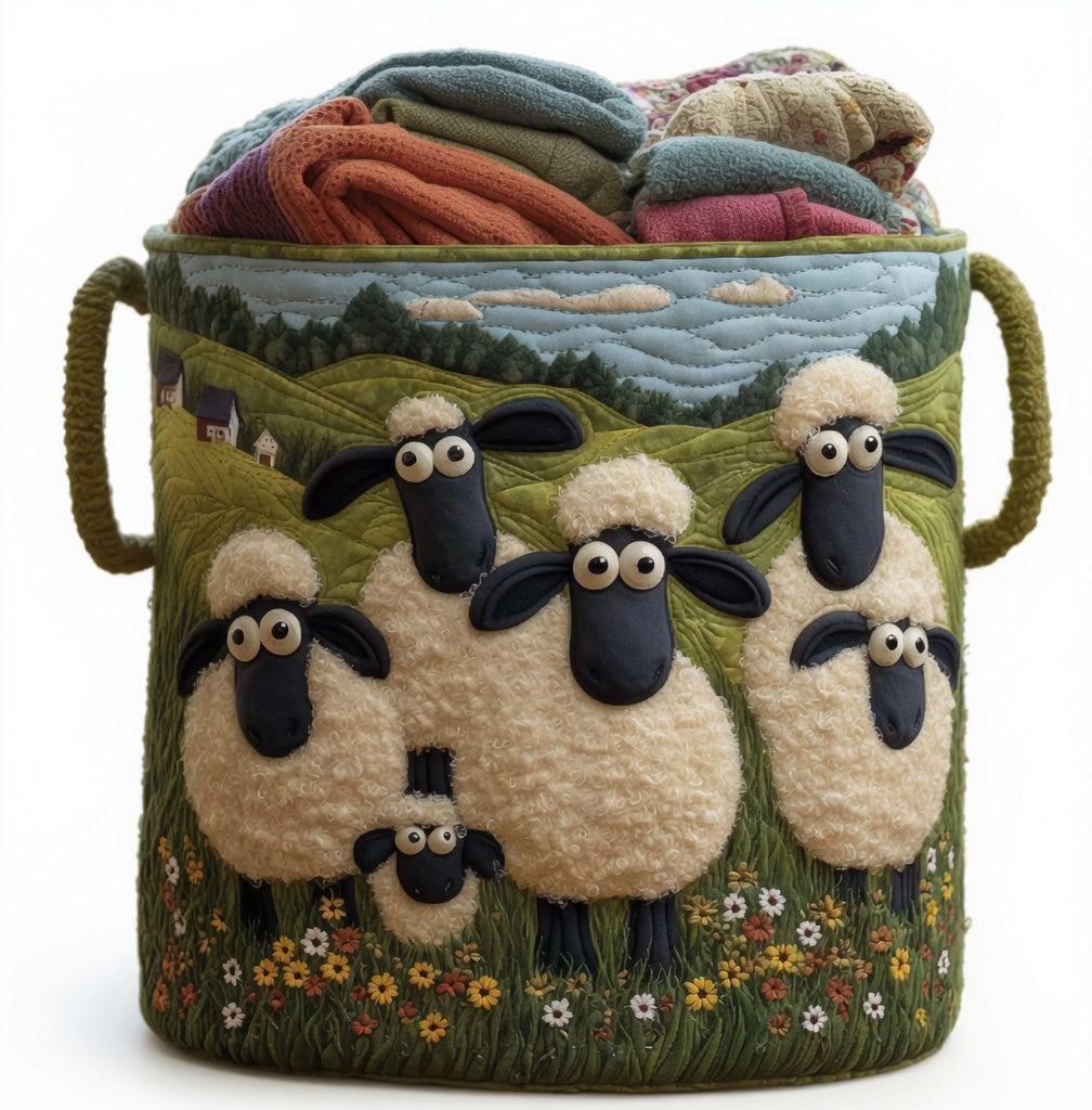 🐑 Kézzel varrt „Bárányparadicsom” mosókosár – extra nagy, összehajtható és dekoratív! 🧺