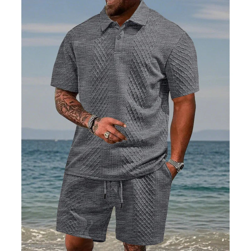👕 Dvodelni moški komplet rombasta struktura – Hlad & stil brez mečkanja! ✨