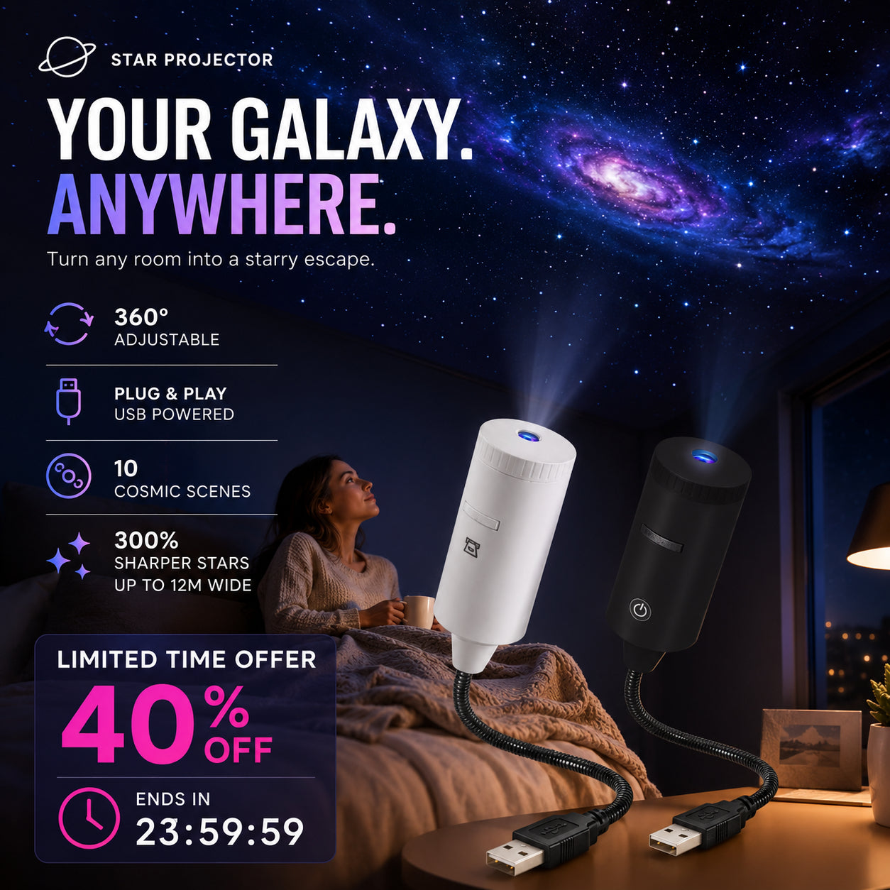 🌌 Varázsolja hálószobáját varázslatos galaxisgá! HD csillagvetítő a kikapcsolódáshoz