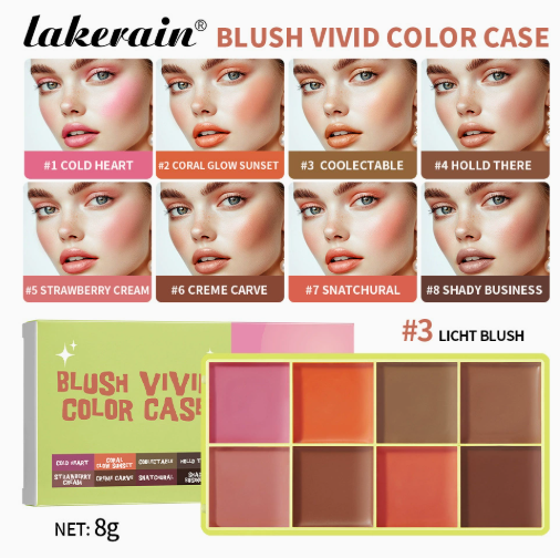 🌸 Paleta večbarvnih rdečil za lica – 8 odtenkov!