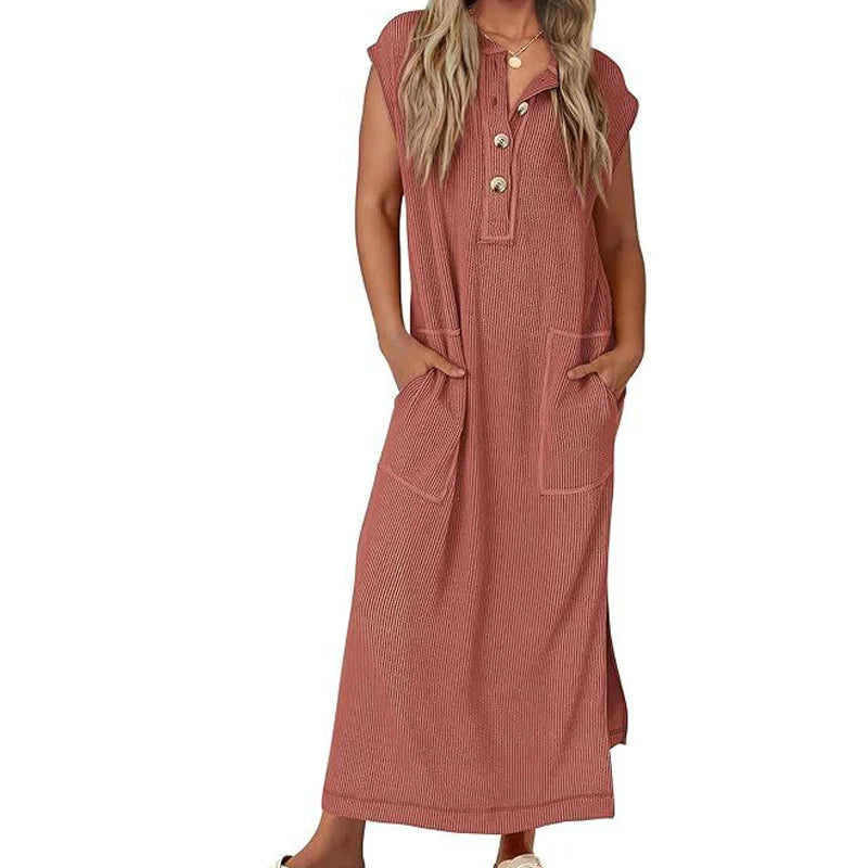 【X-2XL】Damska sukienka maxi z prążkowanej dzianiny