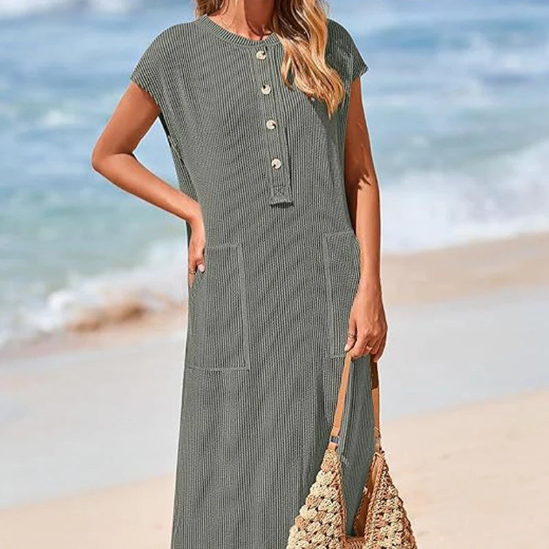 【X-2XL】Damska sukienka maxi z prążkowanej dzianiny