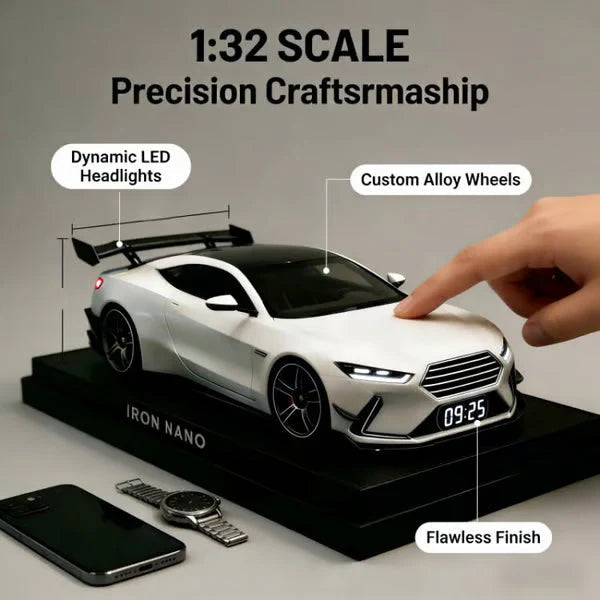 📢📢60 % POPUST !!🎅【🎁Najboljše božično darilo🎁】🎄Budilka s hiperavtomobilom – 🏎️GTR realističen motor in svetlobni učinki