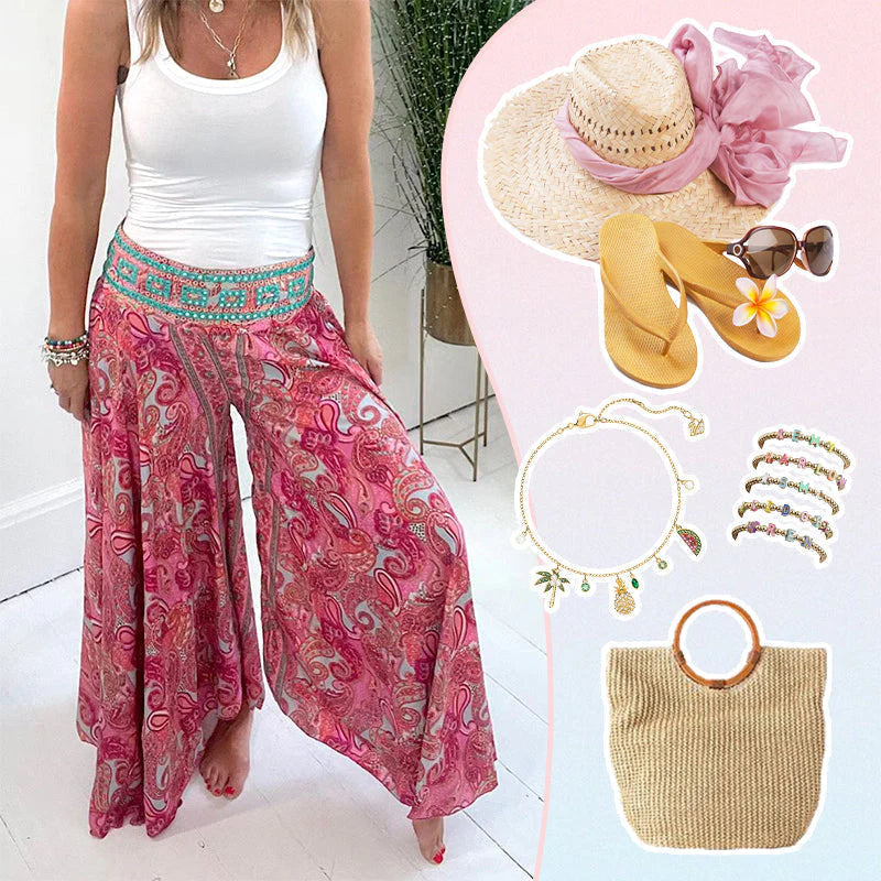 👖 Hlače z Etničnim Potiskom – Elastični Pas + Dychavi Material! ✨