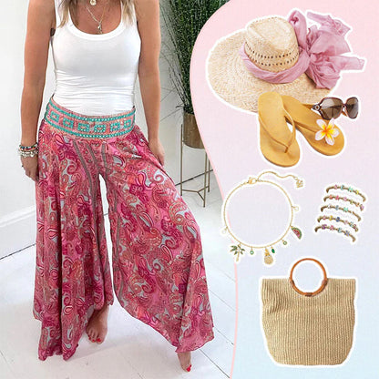 👖 Hlače z Etničnim Potiskom – Elastični Pas + Dychavi Material! ✨