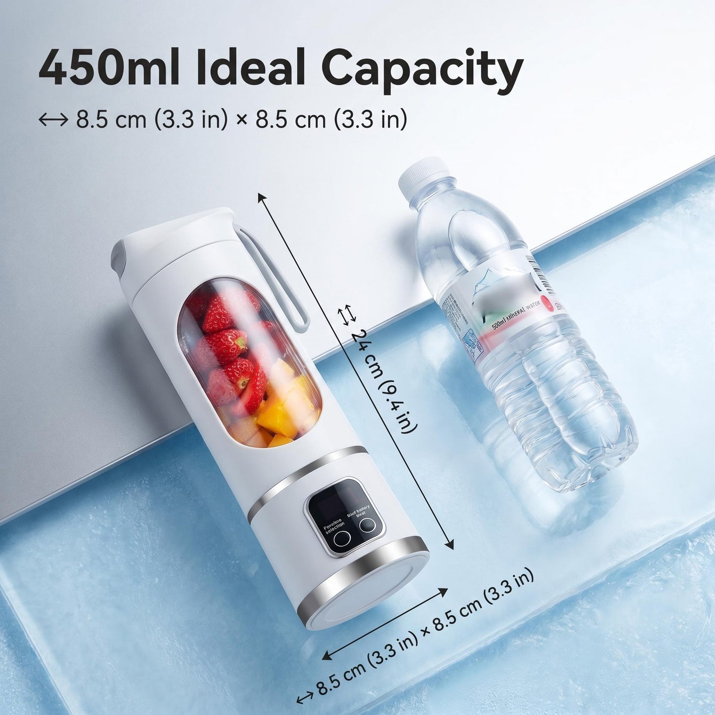 450 ml-es digitális, hordozható, vezeték nélküli gyümölcscentrifuga-pohár