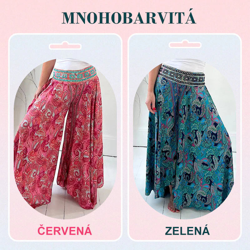 👖 Hlače z Etničnim Potiskom – Elastični Pas + Dychavi Material! ✨