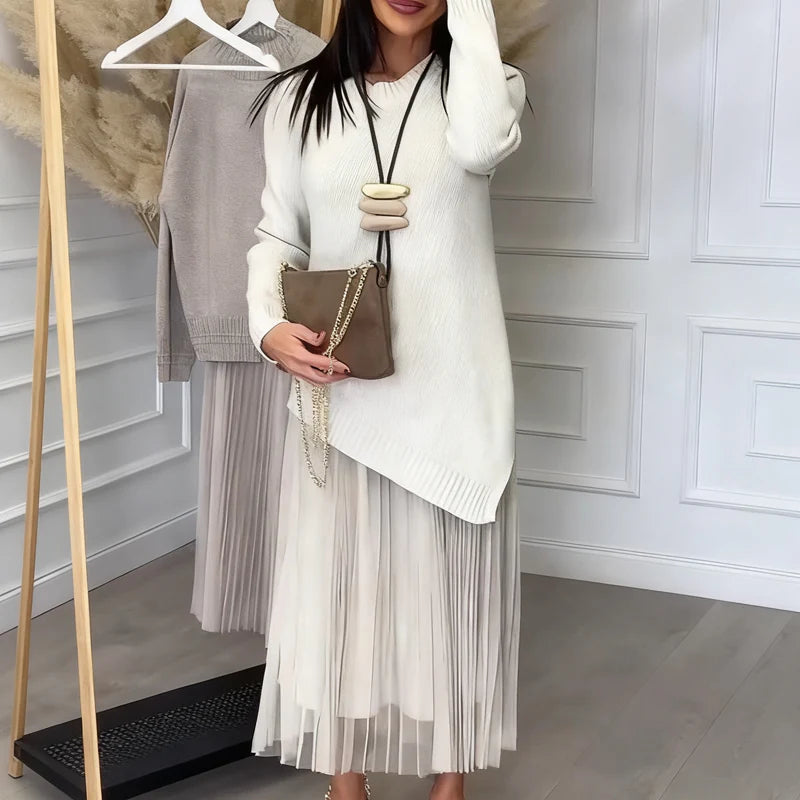 👑 Eleganten dvodelni komplet: Pulover + obleka za vsako priložnost