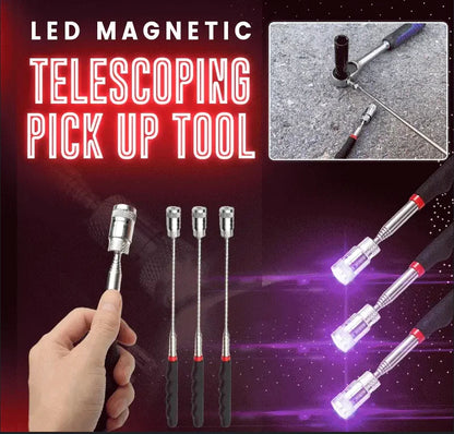 🧲 Teleskopsko Magnetno Orožje za Pobiranje – LED Lučka + Močan Magnet, Prenosno!