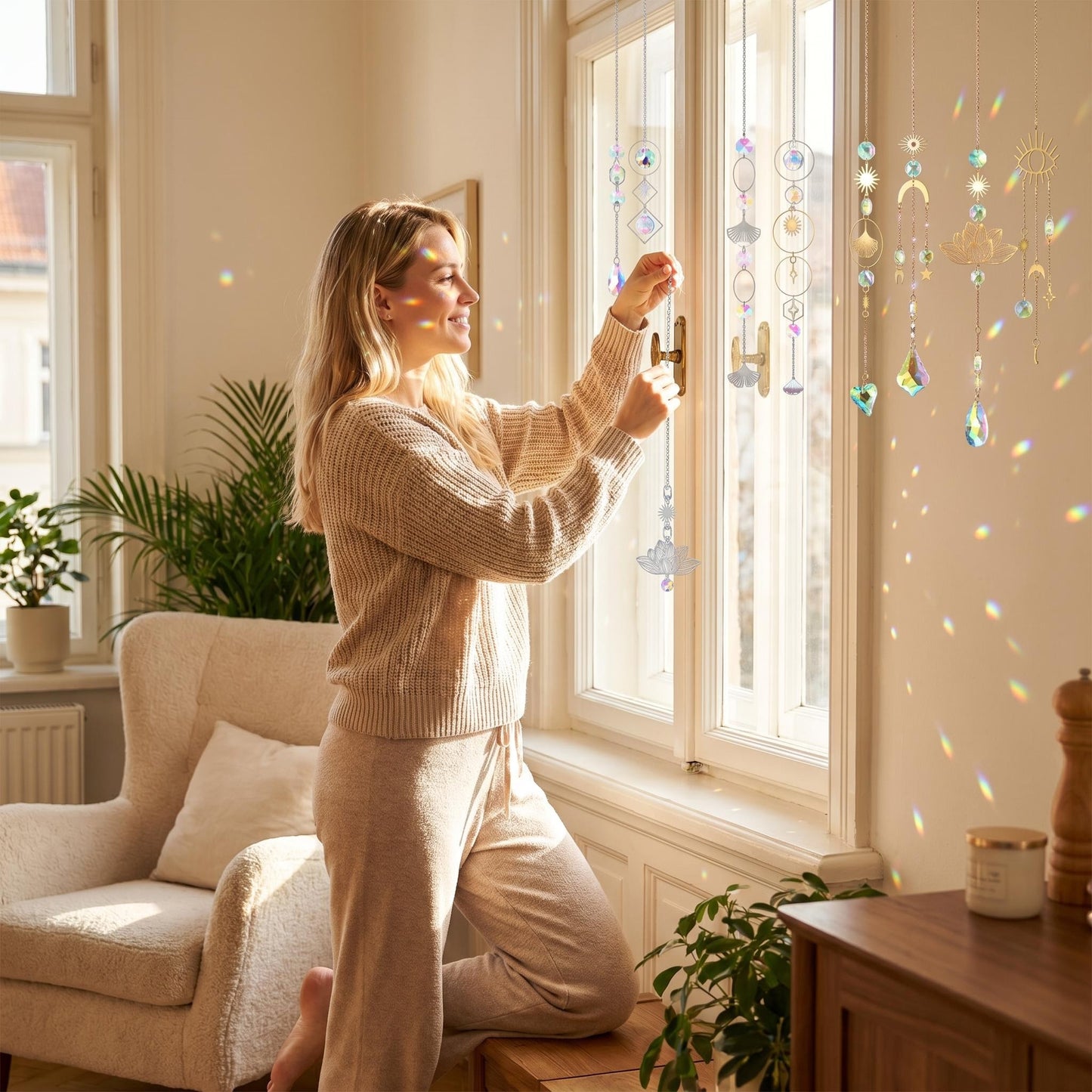 🌙🌈 Dekoratív napfényfogó függesztő szett – Kristály szivárványok és pozitív energia! ✨