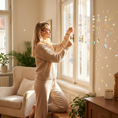 🌙🌈 Dekoratív napfényfogó függesztő szett – Kristály szivárványok és pozitív energia! ✨