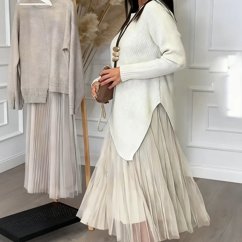 👑 Eleganten dvodelni komplet: Pulover + obleka za vsako priložnost