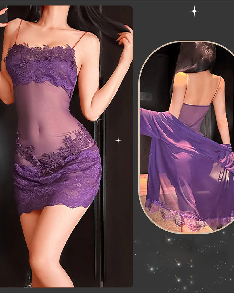 🌸 Ženski komplet pižame – Seksi slog + Mehka čipka + Vsesestavljen! ✨